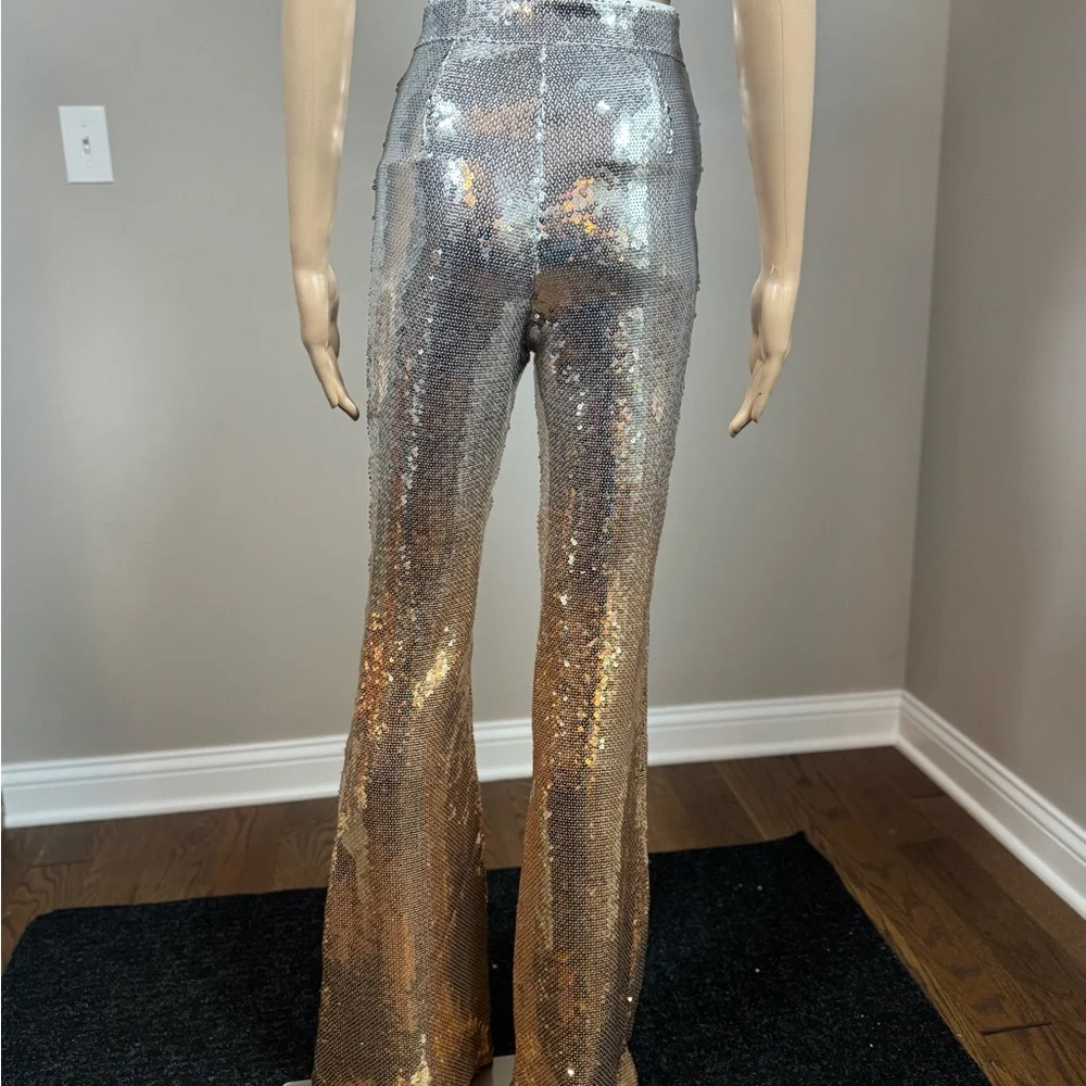 AKIRA Sequin Flare Pants Silver Gold Disco Festival Bell Bottom NWT - Picture 5 of 6